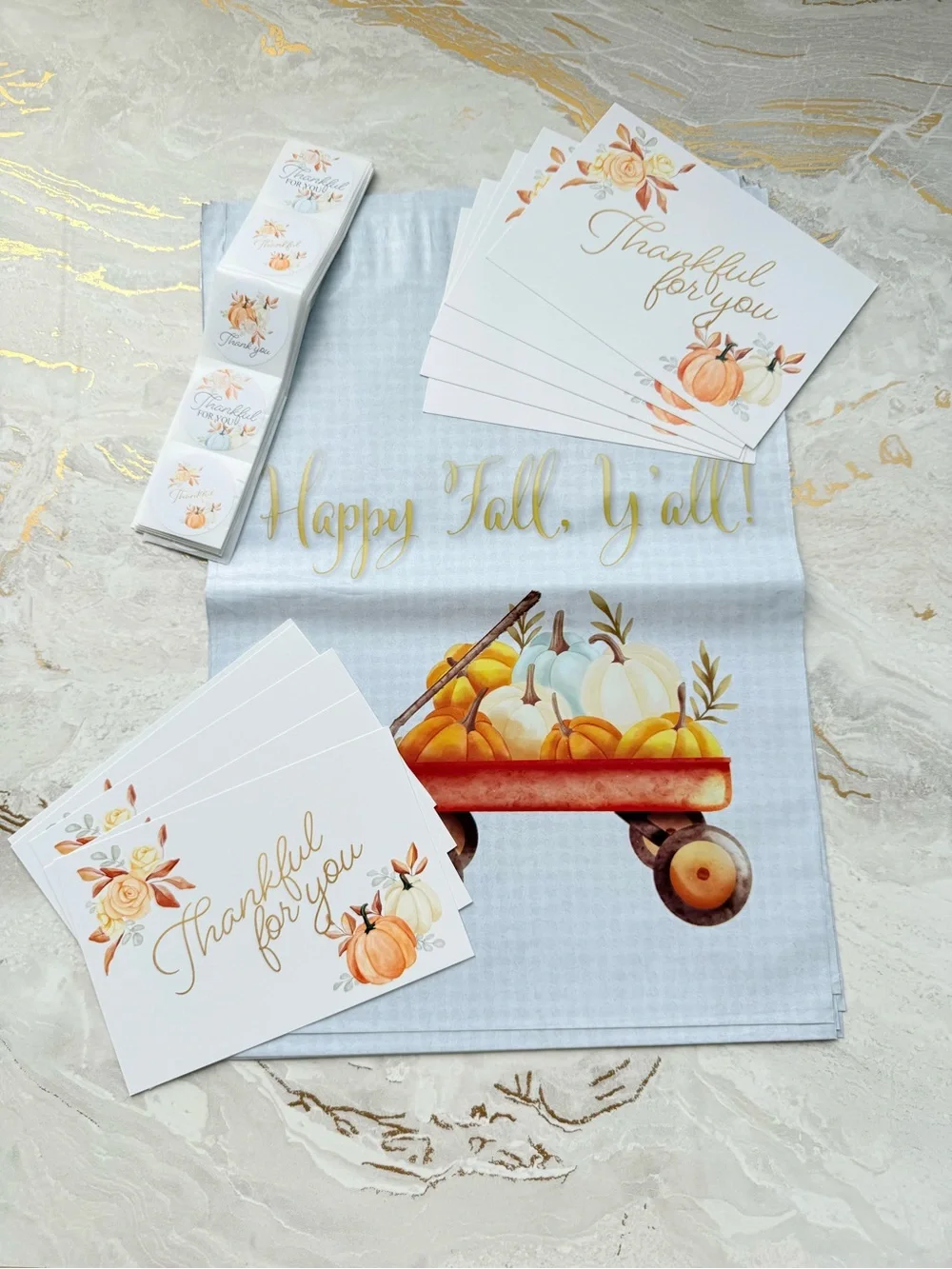 30 Pc Fall Reseller Bundle 10” × 13” Poly Mailers Thank You Cards & Stickers
